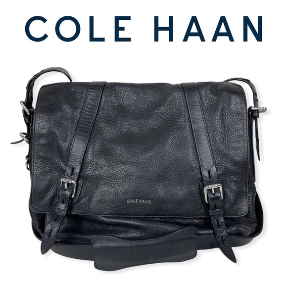 Cole Haan Bags Cole Haan Mens Black Pebbled Leather Briefcase